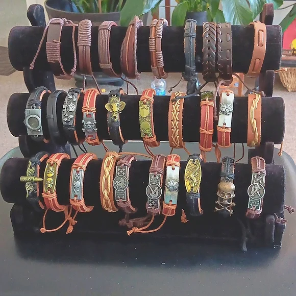 Leather Bracelets All 29 With Stand Adjustable Genuine Leather NWOT - Picture 1 of 6